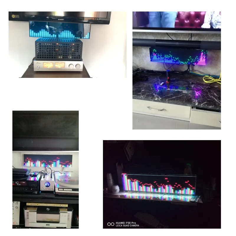 Full Color RGB Music Audio Spectrum Display Screen KTV Stage LED Rhythm Light 64 Mode Level Indicator VU Meter DIY