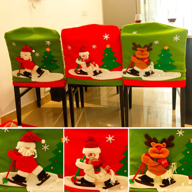 

Christmas Chair Cover Dining Table Santa Claus Snowman Cap Ornament Chair Back Covers Christmas New Year Decoration