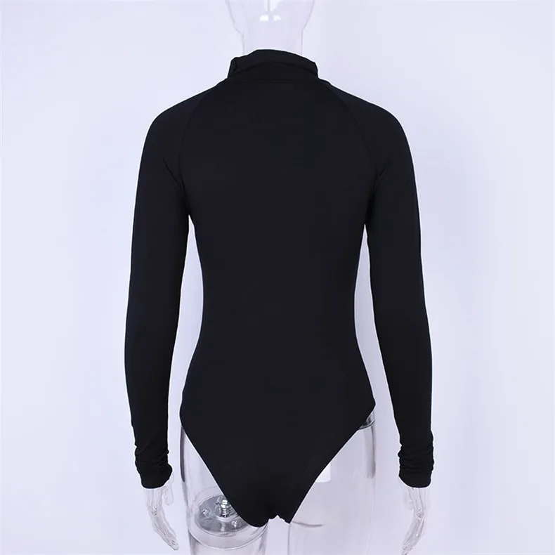 Forefair Long Sleeve Sexy Turtleneck Bodysuit Autumn Winter Rompers Open Crotch Bodycon Red White Black Basic Female Bodysuit