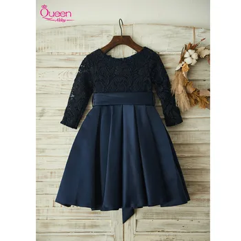 New Spring Flower Girl Dress Navy Blue Elegant Lace Satin Dress with Super Bow Zipper up Long Sleeves Dress
New Spring Flower Girl Dress Navy Blue Elegant Lace Satin Dress with Super Bow Zipper up Long Sleeves Dress