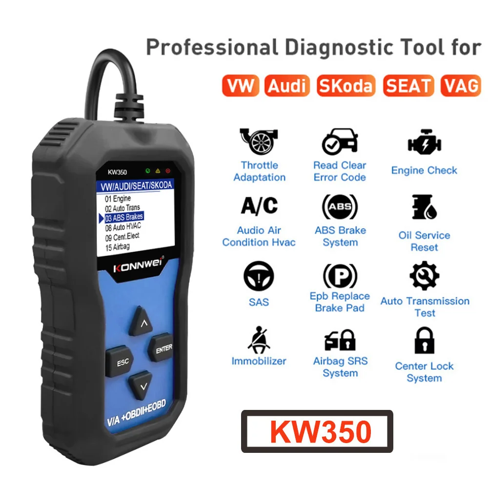 Автомобильный сканер KW350 ABS светильник гностический инструмент для VW/Audi/Seat/Skoda OBD |
