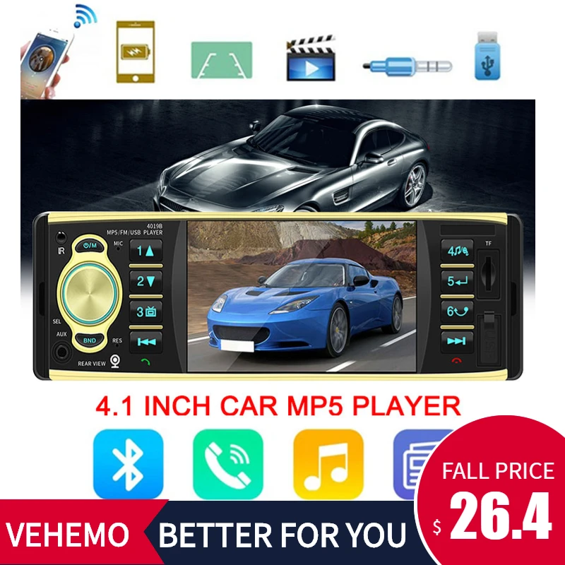 VEHEMO 4.1 Inch Smart 1 Din Car Bluetooth MP5 Player for USB AUX FM Audio Stereo Radio MP3 Auto MP5 Player
VEHEMO 4.1 Inch Smart 1 Din Car Bluetooth MP5 Player for USB AUX FM Audio Stereo Radio MP3 Auto MP5 Player
