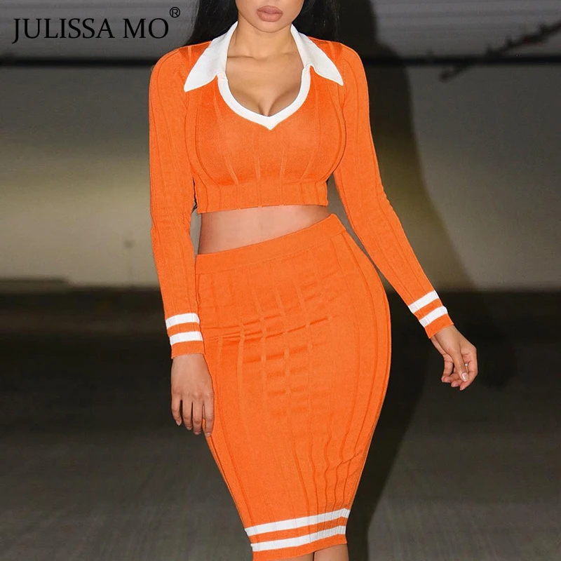 JULISSA MO Two Piece Set Rib Knitted Autumn Dress Women Turn-down Collar Long Sleeve Matching Set Fashion Patchwork Midi Vestido
JULISSA MO Two Piece Set Rib Knitted Autumn Dress Women Turn-down Collar Long Sleeve Matching Set Fashion Patchwork Midi Vestido