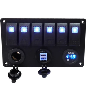 Rocker Switch Panel with Dual USB Socket Digital Voltage & Cigarette Lighter fit for Car Marine 
Rocker Switch Panel with Dual USB Socket Digital Voltage & Cigarette Lighter fit for Car Marine