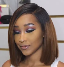 

WIGERA Fashion & Nature Highlight Side parting ombre Straight Bob No Lace Front Wig For Black Woman