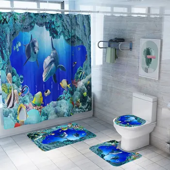 Sea Animal Print Shower Curtain Floor Mat Bath Mat Set Partition Curtain Waterproof and Mildewproof Bathroom Curtain with Hook
Sea Animal Print Shower Curtain Floor Mat Bath Mat Set Partition Curtain Waterproof and Mildewproof Bathroom Curtain with Hook