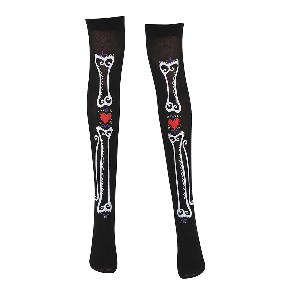 Fashion Women Over The Knee Stockings High Thigh Running Sock Skull Skeleton Heart Printed Warm Leg Socks Halloween Cosplay Fashion Women Over The Knee Stockings High Thigh Running Sock Skull Skeleton Heart Printed Warm Leg Socks Halloween Cosplay