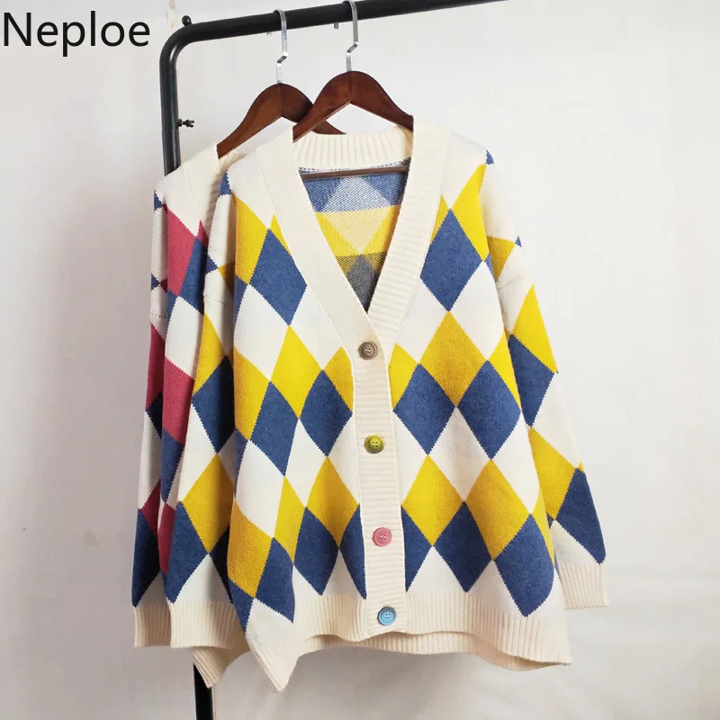 Neploe Women Knitting Jacket Autumn Winter Argyle Knit Long Cardigans Loose Casual Contrast Bcolor Thick Sweaters Jumpers 54701
Neploe Women Knitting Jacket Autumn Winter Argyle Knit Long Cardigans Loose Casual Contrast Bcolor Thick Sweaters Jumpers 54701