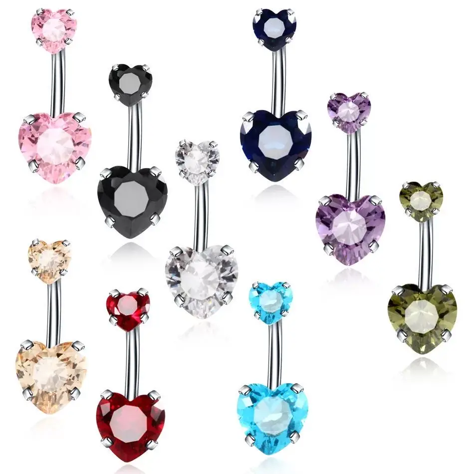 

1PC Fashion Crystal Navel Piercing 316L Stainless Steel Belly Button Rings Heart-shaped Zircon Nail Rings Earrings Body Jewelry