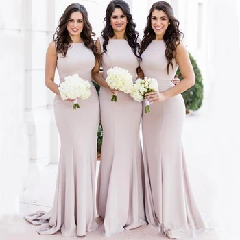 

2020 Simple Blush Mermaid Long Bridesmaid Dresses Designer Custom Made Stretchy Plus Size Wedding Guest Gowns Maid Of Honor