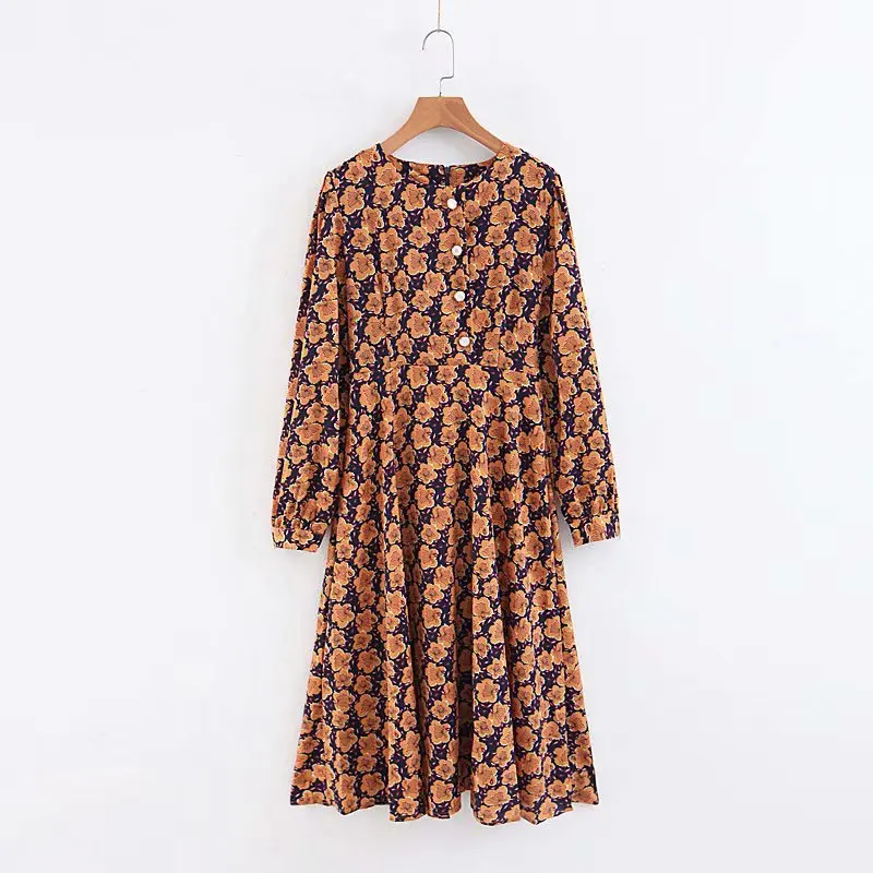 2018 Western Style Autumn And Winter WOMEN'S Dress New Style Button Decoration Flower Dress
2018 Western Style Autumn And Winter WOMEN'S Dress New Style Button Decoration Flower Dress