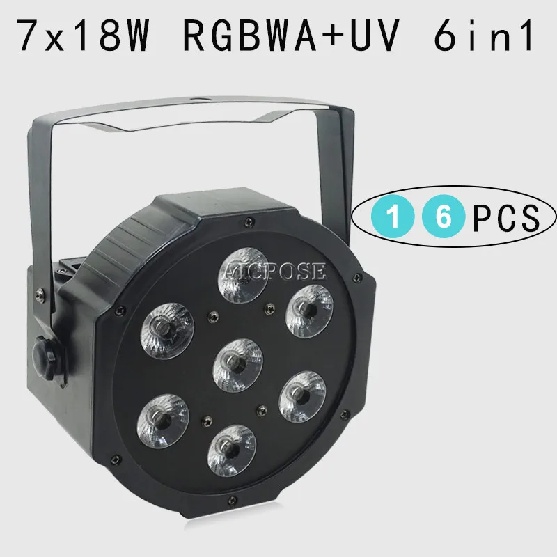 16 шт./лот 25 Угловые большие линзы 7x18 Вт led Par огни RGBWA UV 6in1 плоские par dmx512 дискотечные