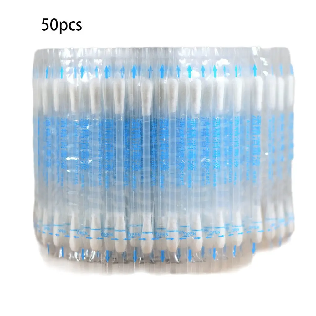 50Pcs Disposable Medical Multifunction Disinfected Stick Ears Clean Make Up Wood Iodine Double-Cotton Swab Portable Bar |