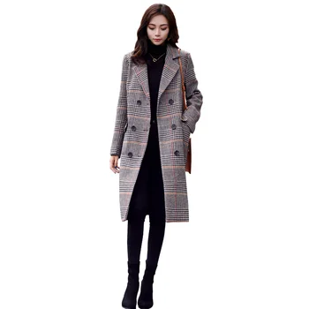2020 Autumn Winter New Fashion Houndstooth Long wool coat Ladies Coats Korean Loose Double-breasted woolen coat women overcoat 
2020 Autumn Winter New Fashion Houndstooth Long wool coat Ladies Coats Korean Loose Double-breasted woolen coat women overcoat
