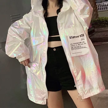 Women's Jacket Fluorescence Hip Hop Plus Size Long Sleeve Thin Jackets Ladies 2019 Autumn Hooded Bomber Loose Silver Coat Female
Women's Jacket Fluorescence Hip Hop Plus Size Long Sleeve Thin Jackets Ladies 2019 Autumn Hooded Bomber Loose Silver Coat Female