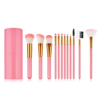 12Pcs/lot Pink Makeup Brushes Set Foundation Blusher Blending Eyeliner Eyelash Eyebrow Brushes for Makeup Tool with a Pen Holder