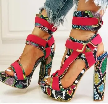 Newest Summer Platform High Heel Sandal Multi Snake Print Leather Platform Pumps Chunky High Heel Ankle Strap Sandal
Newest Summer Platform High Heel Sandal Multi Snake Print Leather Platform Pumps Chunky High Heel Ankle Strap Sandal