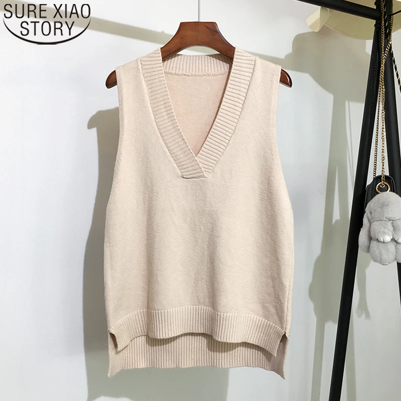 Fashion Solid 16 Colors V-neck Knitted Vest Sweater Women Autumn and Winter New Korean Loose Wild Sleeveless Sweaters 11810 | Женская
