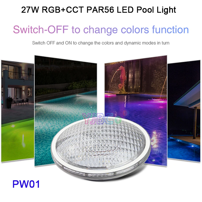 Miboxer 27W RGB+CCT PAR56 LED Pool Light AC12V/DC12-24V IP68 underwater lamp;FUT086 8-Zone 433MHz Remote Controller
Miboxer 27W RGB+CCT PAR56 LED Pool Light AC12V/DC12-24V IP68 underwater lamp;FUT086 8-Zone 433MHz Remote Controller