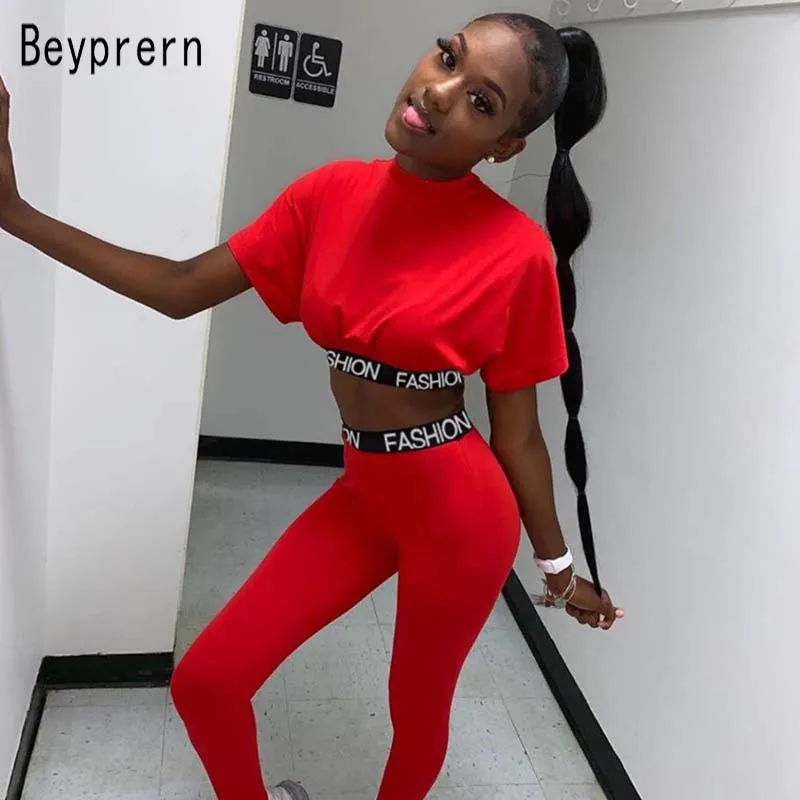 Beyprern Fashion Letter Print Matching Set Tracksuit Womens Short Sleeve Crop Top And High Waist Legging Set Workout Outfits
Beyprern Fashion Letter Print Matching Set Tracksuit Womens Short Sleeve Crop Top And High Waist Legging Set Workout Outfits