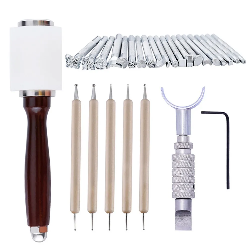 27PCS Leather Carving Hammer Printing Tool DIY Craft Cowhide Punch Cutting Sew with Wood Handle Leathercraft Carving
27PCS Leather Carving Hammer Printing Tool DIY Craft Cowhide Punch Cutting Sew with Wood Handle Leathercraft Carving