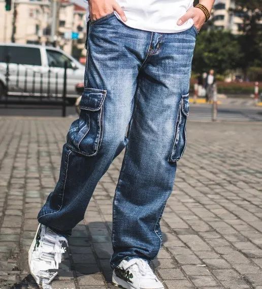 Мужские зимние свободные джинсы карго с широкими штанинами для мужчин