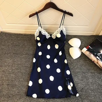 Sexy Lingerie Women Lace Polka Dot Satin Night Dress Sleepwear Camisola Sexy Nightgowns Summer Nighty Baby Doll Nightwear Blue 
Sexy Lingerie Women Lace Polka Dot Satin Night Dress Sleepwear Camisola Sexy Nightgowns Summer Nighty Baby Doll Nightwear Blue