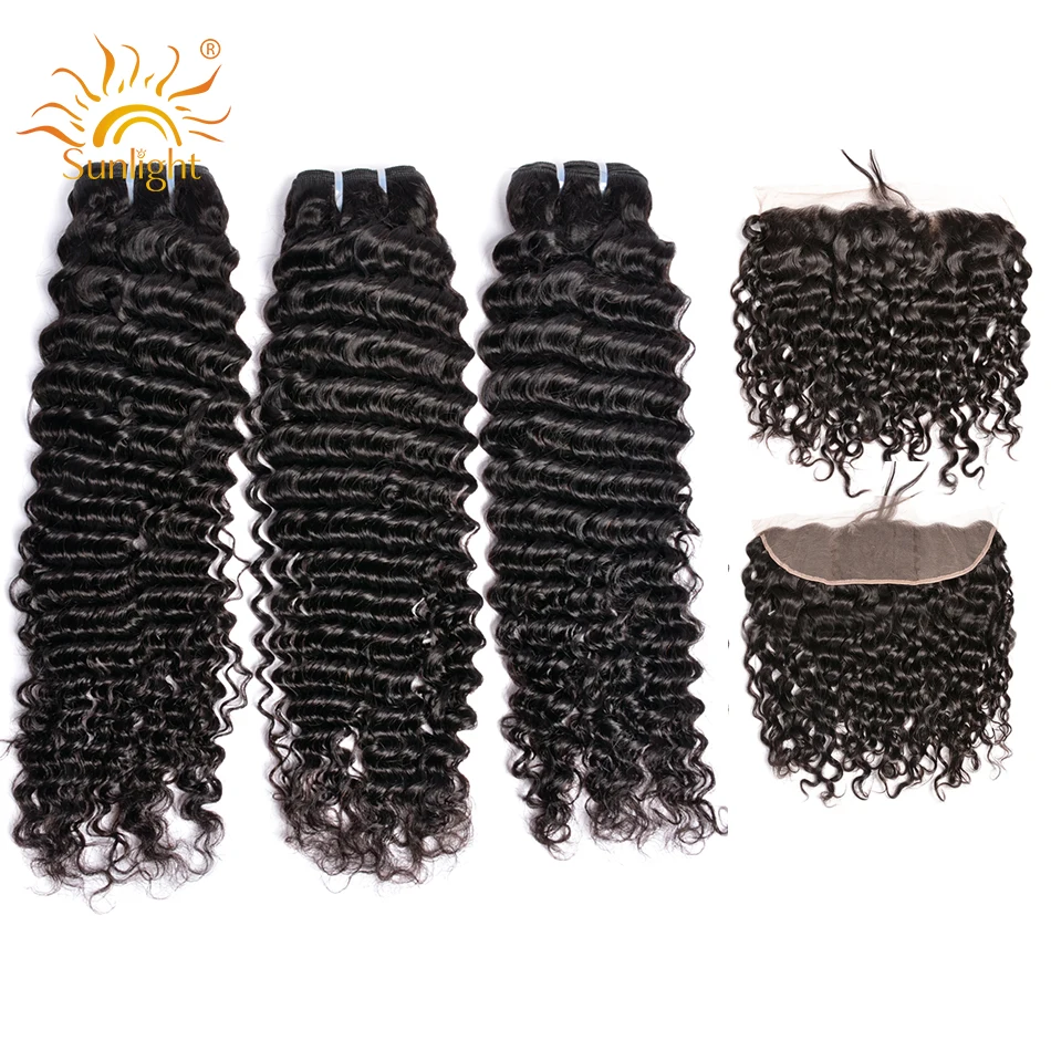 Sunlight Human Hair Brazilian Deep Wave Bundles With Frontal Closure Ear to Ear Lace Frontal With 3 Bundles Human Hair Non-remy
Sunlight Human Hair Brazilian Deep Wave Bundles With Frontal Closure Ear to Ear Lace Frontal With 3 Bundles Human Hair Non-remy
