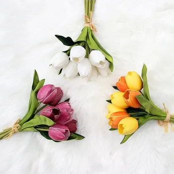 

7pcs 31cm Artificial Flower Tulip PU High Imitation Tulip Bouquet Holiday Wedding Graduation Gift Valentine Gift Wholesale