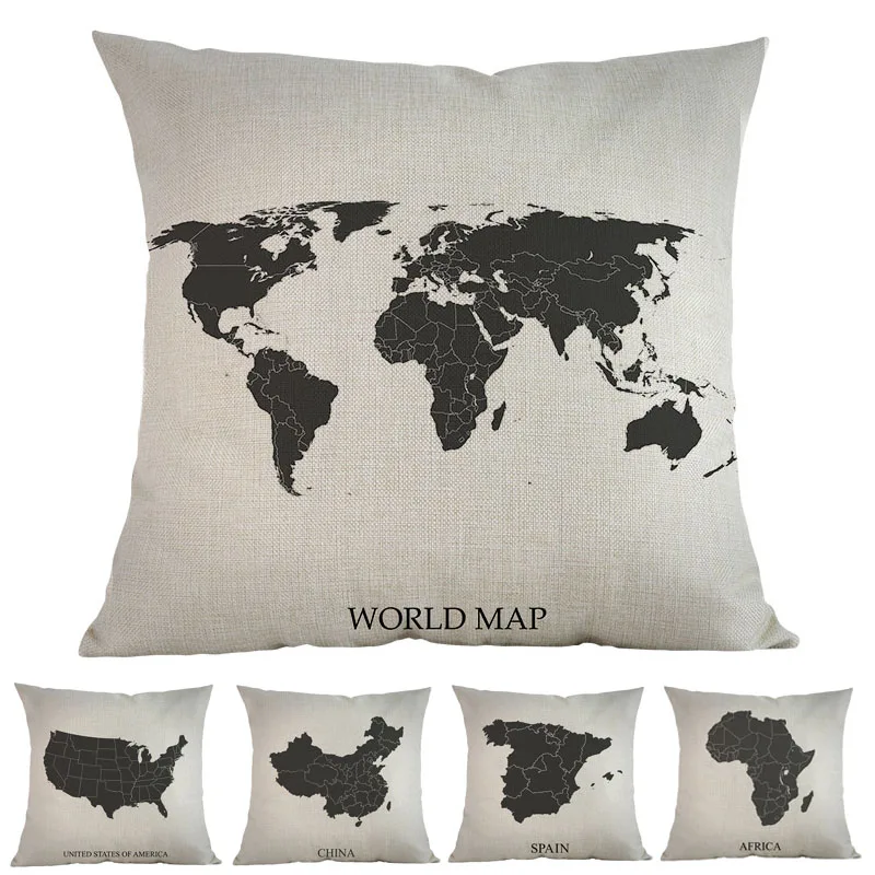 Карта мира наброски Америки Африки Европы стран и городов декоративная подушка