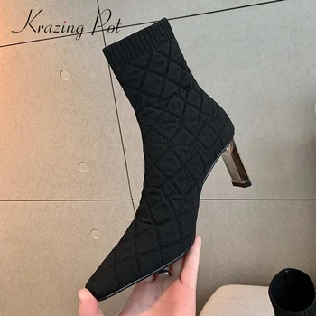 krazing pot 2020 winter new sock boots knitting linger square toe high crystal heel slip on stretch fashion soft ankle boots L06
krazing pot 2020 winter new sock boots knitting linger square toe high crystal heel slip on stretch fashion soft ankle boots L06