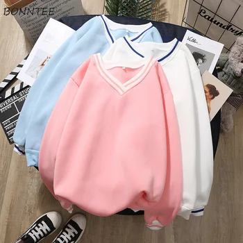 Hoodies Women Sweet Pink V-Neck Velvet Thicker Chic Students Pullover Loose Korean Style High Quality Ladies Long Sleeve Womens 
Hoodies Women Sweet Pink V-Neck Velvet Thicker Chic Students Pullover Loose Korean Style High Quality Ladies Long Sleeve Womens