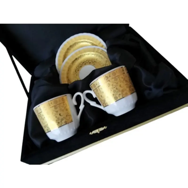 

Are produced in Gural Porcelain Coffee Cup Set Yellow Color Gold Gilded 2 Persons Velvet Boxed Free Fast Shipping From Turkey