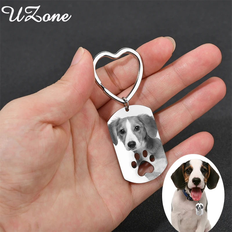 UZone Custom DIY Dog Tag Photo брелок из нержавеющей стали с гравировкой ID для влюбленных