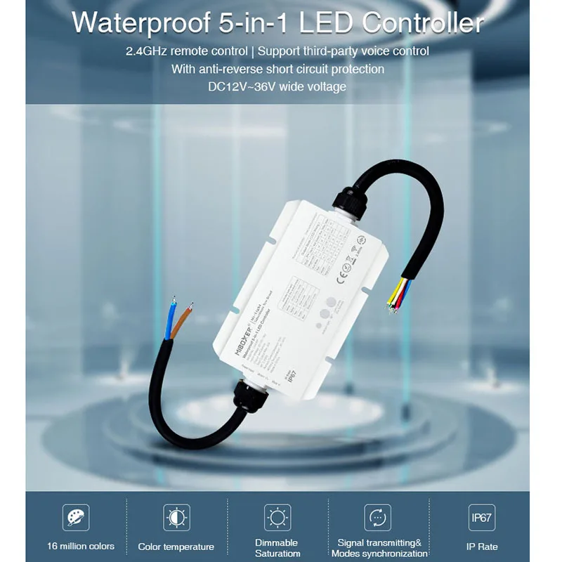 LS2-WP 5 IN 1 smart led controller LS2 Waterproof DC12V 24V 36V single color /CT/RGB/RGBW/RGB+CCT led strip dimmer
LS2-WP 5 IN 1 smart led controller LS2 Waterproof DC12V 24V 36V single color /CT/RGB/RGBW/RGB+CCT led strip dimmer