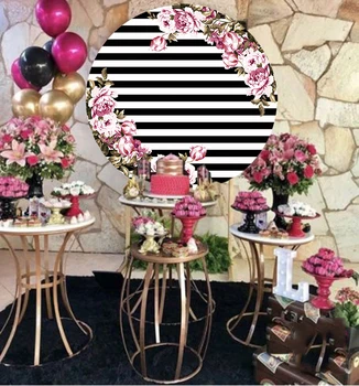wedding Flower Backdrop Bridal shower party decor floral baby shower black white stripe circle panel round plinth background Y06 
wedding Flower Backdrop Bridal shower party decor floral baby shower black white stripe circle panel round plinth background Y06
