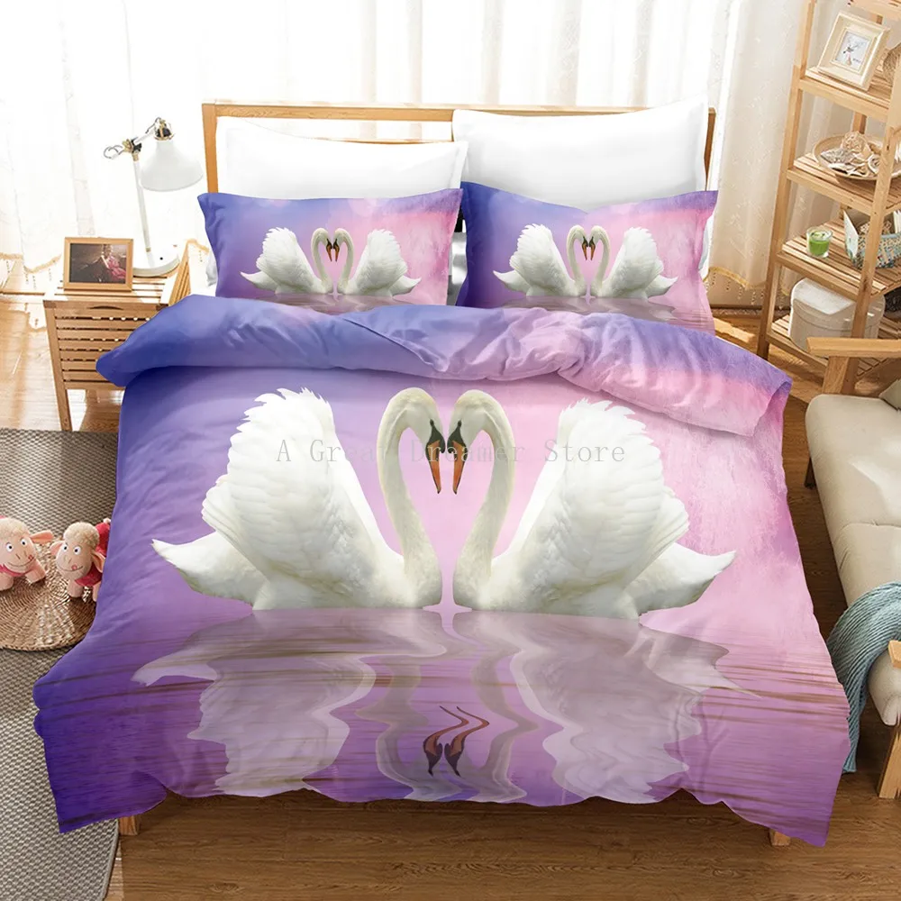 

The Lover White Swan Bedding Sets Animal Duvet Quilt Cover Set Blue Pink Comforter Bed Linen And Pillowcase