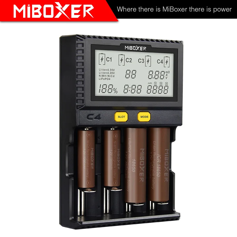 Фото MiBoxer C4 Battery Smart Charger Double AA Max 2.5A/Slot Super Fast 18650 14500 26650 discharge Charge function | Освещение