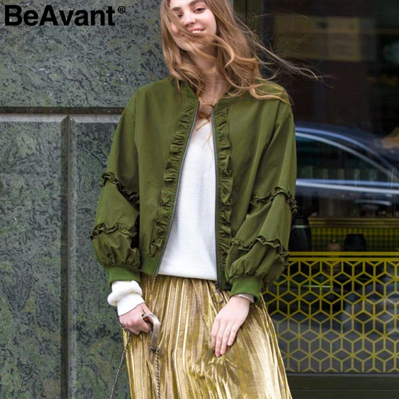BeAvant Ruffled zipper women basic jacket coat Long sleeve female outwear windbreaker coat Ladies motorcycle bomber jackets 2019 
BeAvant Ruffled zipper women basic jacket coat Long sleeve female outwear windbreaker coat Ladies motorcycle bomber jackets 2019