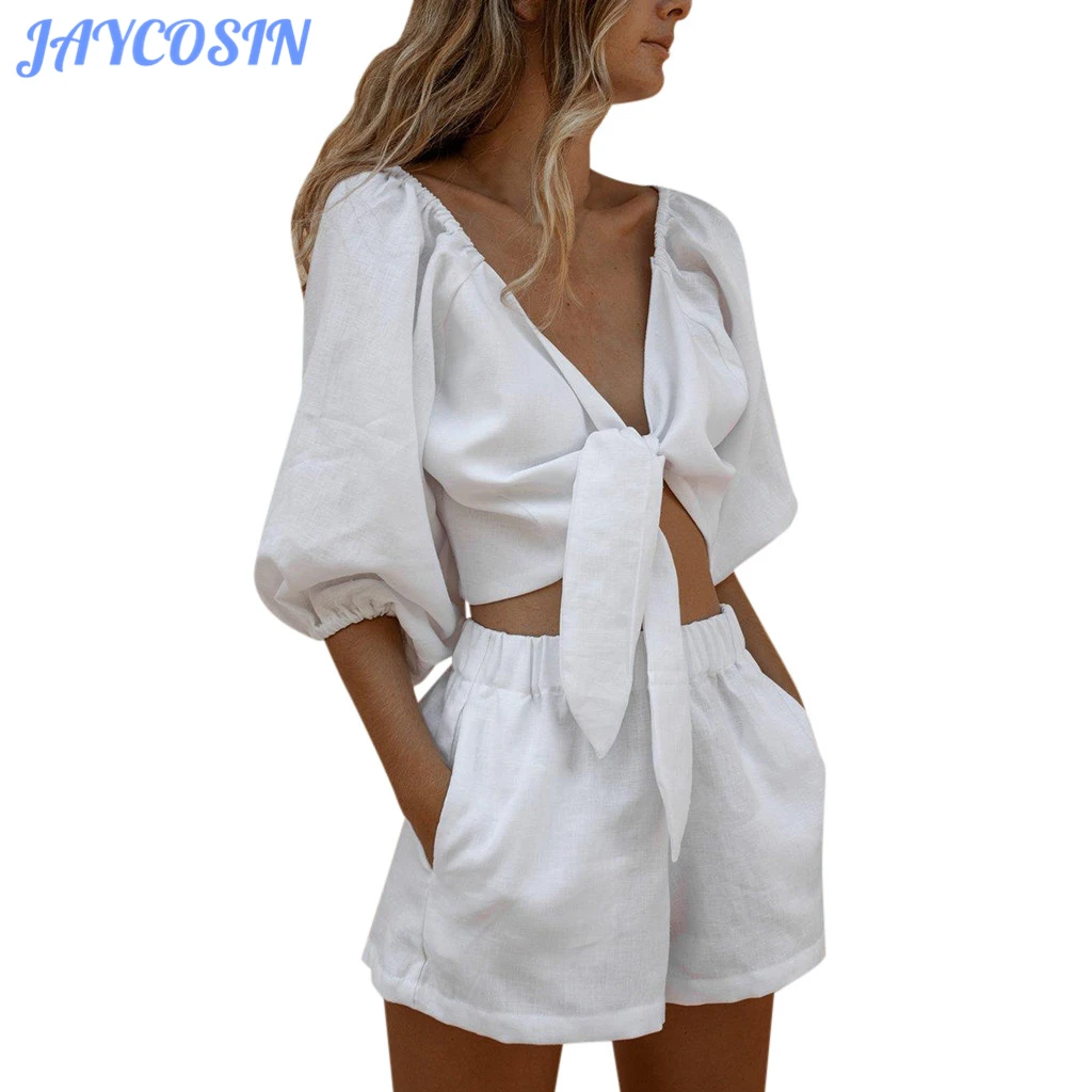 JAYCOSIN Women Set Clothes Sexy White Two Piece Set V-Neck Long Sleeve Top And Short Pants Casual Matching Sets Girls Summer 807 
JAYCOSIN Women Set Clothes Sexy White Two Piece Set V-Neck Long Sleeve Top And Short Pants Casual Matching Sets Girls Summer 807
