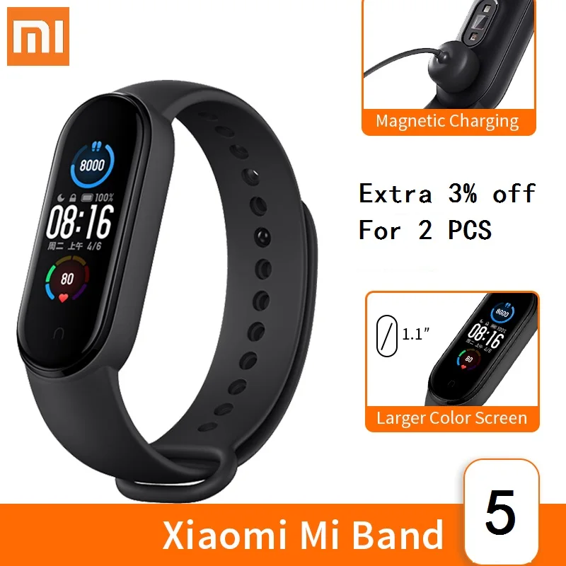 Original Xiaomi Mi Band 5 Wristband 4 Color Heart Rate Fitness Tracker Bluetooth Sport Bracelet AMOLED Screen Miband 5
Original Xiaomi Mi Band 5 Wristband 4 Color Heart Rate Fitness Tracker Bluetooth Sport Bracelet AMOLED Screen Miband 5