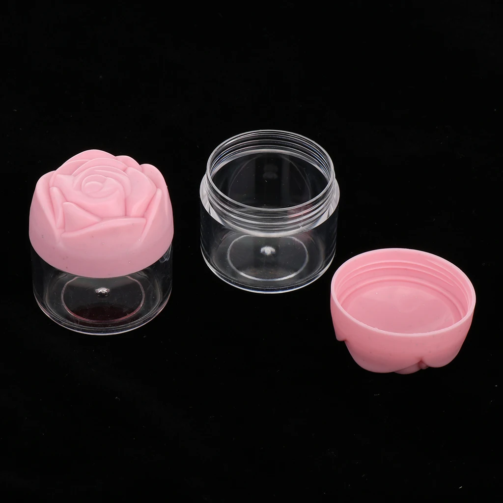 10 Pieces 20g Plastic Cosmetic Cream Containers with Rose Shaped Screw Caps, Empty Makeup Sample Jars Lip Balm Pot Jar