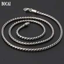 

BOCAI New Real S925 Pure Silver Jewelry Men and Women necklace Retro Trendy Simple Wild Twist Mecklace Clavicle Chain