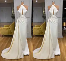 Simple Ivory Backless Long Prom Dress Halter Mermaid African Women White Satin Formal Party Evening Gowns Vestido Sirena Largo
Simple Ivory Backless Long Prom Dress Halter Mermaid African Women White Satin Formal Party Evening Gowns Vestido Sirena Largo