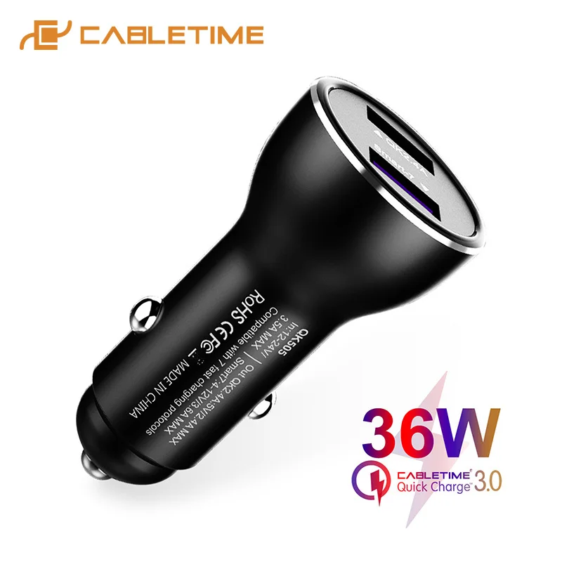 CABLETIME New Car Charger 2 Port USB Smart Fast Charger QC 3.0 / 2.0 2.4A Smart 3 A for Universal Phone Pad Huawei Samsumg C161
CABLETIME New Car Charger 2 Port USB Smart Fast Charger QC 3.0 / 2.0 2.4A Smart 3 A for Universal Phone Pad Huawei Samsumg C161