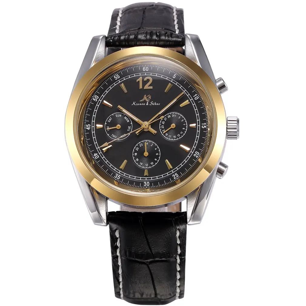 KS Golden Stainless Steel Case Automatic Mechanical Movement Analog Leather Strap Men Self Winding Casual Watches / KS172
KS Golden Stainless Steel Case Automatic Mechanical Movement Analog Leather Strap Men Self Winding Casual Watches / KS172