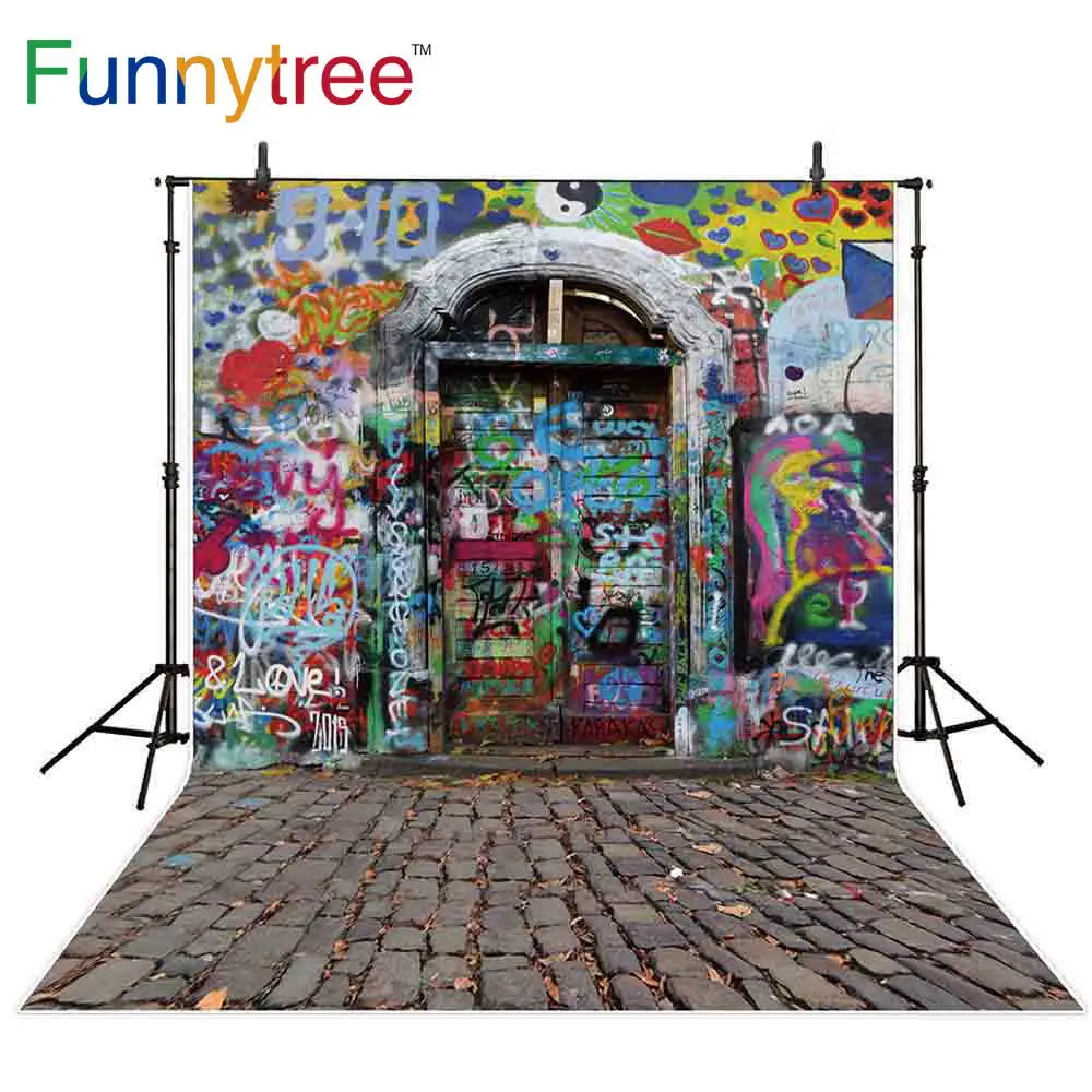 Фон для фотосъемки Funnytree уличный камень дверь граффити фотостудия фон Фотофон