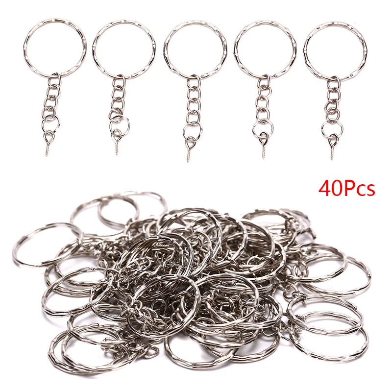 40Pcs /set Polished Key Ring Screw Eye Short Chain Split Connector DIY Jewelry Keychain Keyfob Accessories | Украшения и