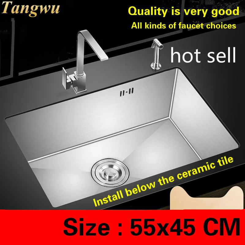 

Free shipping Hot sell standard balcony mini kitchen manual sink single trough food grade 304 stainless steel durable 55x45 CM