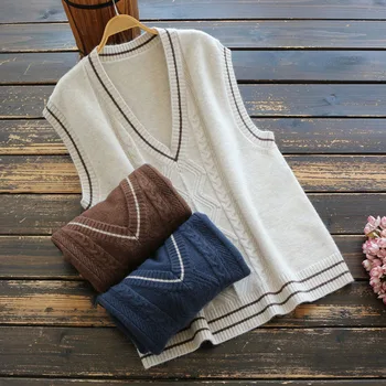 7341 New Spring Women Sweater Preppy Style V-Neck Knitted Vest Loose Striped Sweater Vest
7341 New Spring Women Sweater Preppy Style V-Neck Knitted Vest Loose Striped Sweater Vest